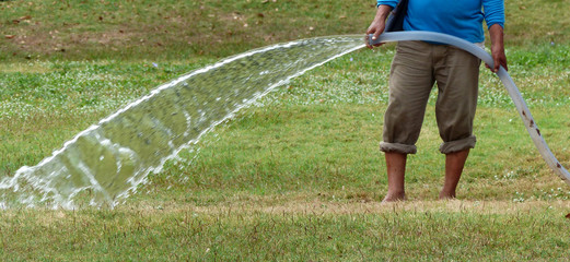 man watering in the lawn