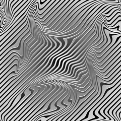 Abstract Illustration of Wave Stripes. Black and Gray Striped Background with Optical Illusion and Curved lines. Op art.