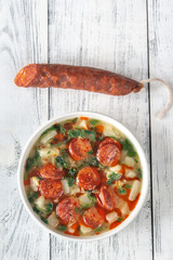Portion of Caldo verde soup