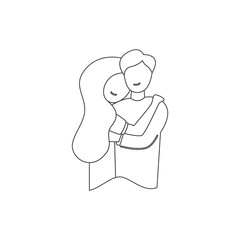 Vector line romantic relationship guy hugging wife