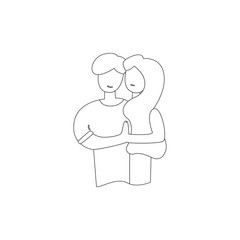 Vector line romantic relationship guy hugging wife