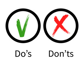 Do and Don't icons. Good and Bad icons. Positive and Negative icons. Vector illustration.