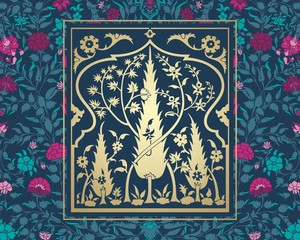 wedding card design, paisley floral pattern , India	