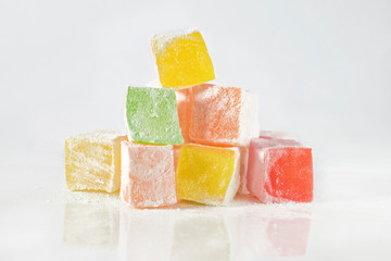 Turkish delight of various tastes on a white isolated background