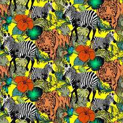 Fototapeta na wymiar Pattern of zebra and tiger. Suitable for fabric, wrapping paper and the like. Vector illustration