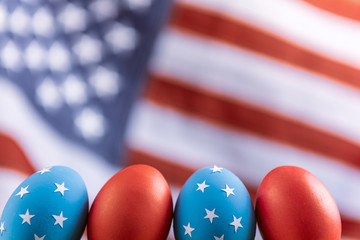 american easter Easter eggs painted in the style of the American flag.