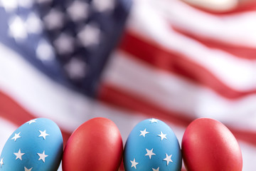 american easter Easter eggs painted in the style of the American flag.