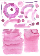 Abstract chic pink background, watercolor blots on a transparent background, colored strokes, bright colorful splashes