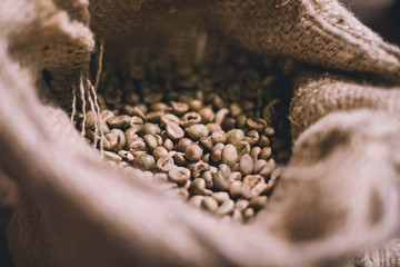 Coffee beans in sacks.