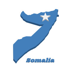 3d Map outline and flag of Somalia, a single white five-pointed star centered on a light blue field.