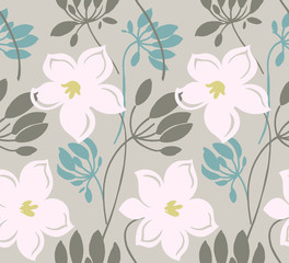 Seamless pattern with creative decorative flowers in scandinavian style. Great for fabric, textile. Vector background