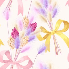 Pastel vector seamless pattern with dried flowers