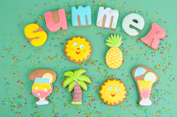 Homemade cookies, gingerbread with summer theme.