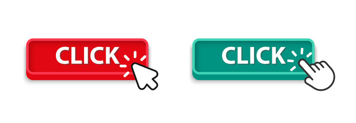 Click button with hand pointer and arrow clicking