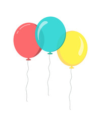 Bunch of balloons in flat style. blue red yellow bright balloons
