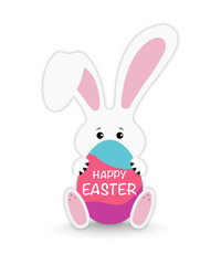 Easter bunny and egg. Text Happy Easter