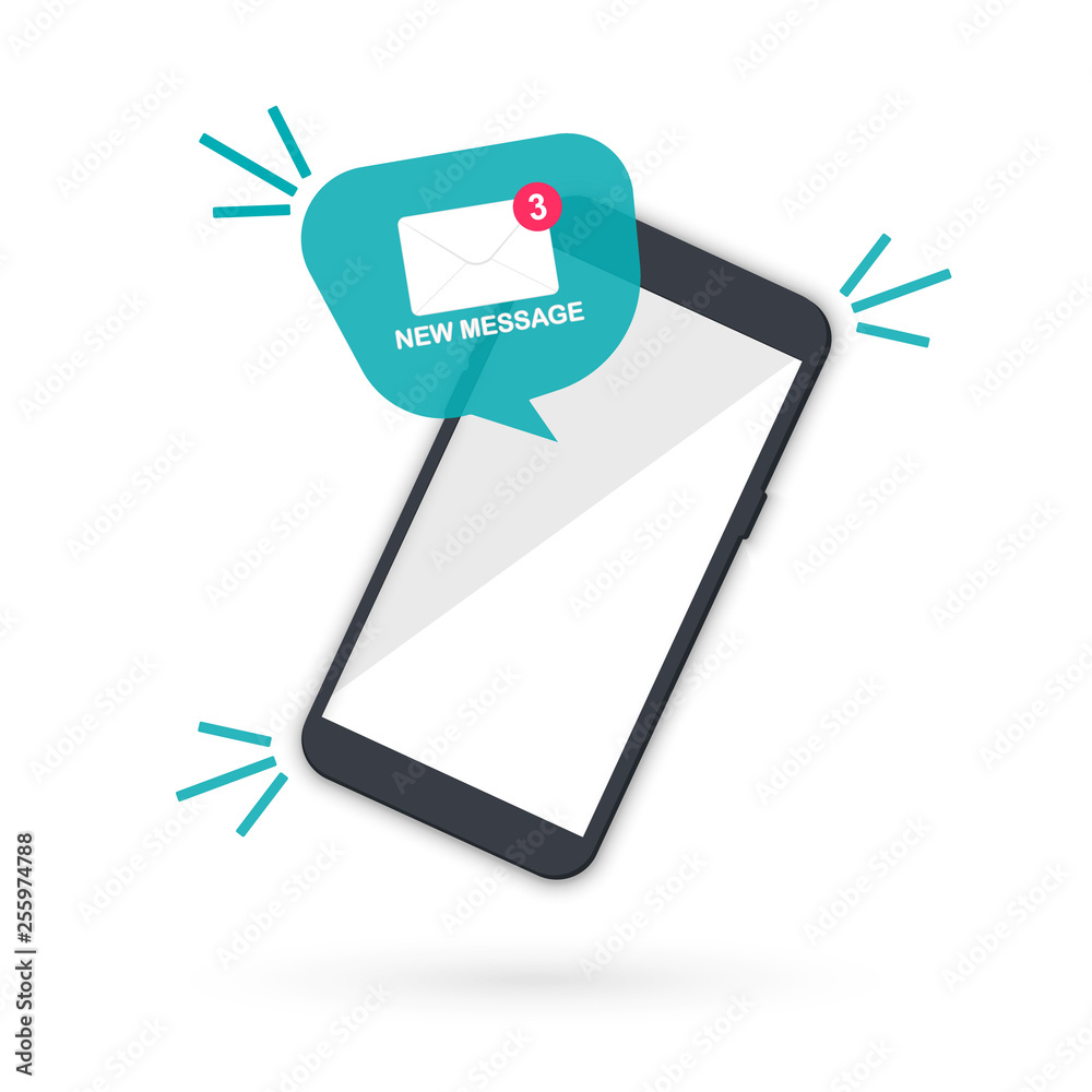 Fototapete notification of a new email. new message on the smartphone screen. mail icon in the speech bubbles