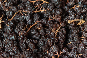 Top view of raisins food background texture