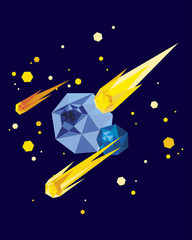 Minimalistic objects from space in a geometric style on dark blue background © lyubi
