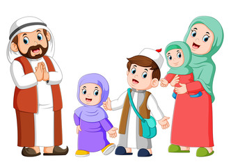 Happy arab family couple with children