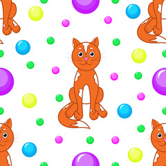Seamless pattern. Cats and balls.