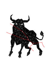 Taurus zodiac black white isolated constellation. Digital horoscope symbol bull for astrology predictions. Zodiacal sign constellation stars. Abstract crystal isolated black mythology animal