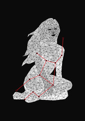 Virgo zodiac black white isolated constellation. Digital horoscope symbol scorpio for astrology predictions. Zodiacal sign constellation stars. Abstract crystal isolated black mythology animal