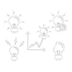 Search engine optimization vector outline icons. Light bulb as a symbol of the idea. SEO elements