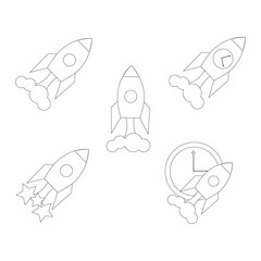 Search engine optimization color vector outline icons. Rocket as a symbol of achieving the goal. SEO elements