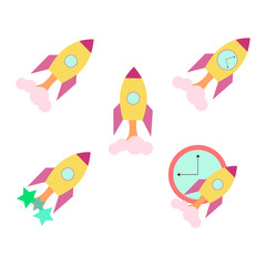 Search engine optimization color vector outline icons. Rocket as a symbol of achieving the goal. SEO elements