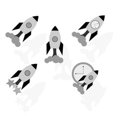 Search engine optimization color vector outline icons. Rocket as a symbol of achieving the goal. SEO elements