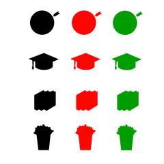 Color flat icon set - textbooks flat vector, book, notebook, popcorn