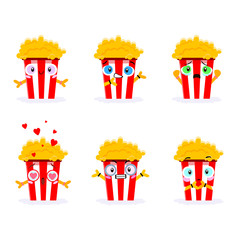 Popcorn is a cute character. A collection of baskets with popcorn with different emotions.