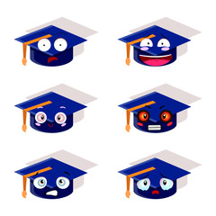 Graduation cap - concept icon in flat graphic design style. Education hat creative sig. Vector illustration. Emoji