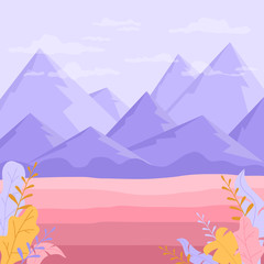 Nature Background with Mountains and Plants