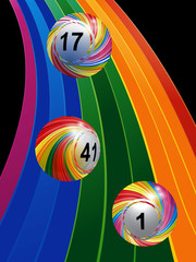 3D striped bingo lottery balls on rainbow