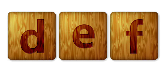 D,E,F blocks wooden icon. Alphabet cubes with letters