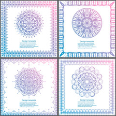 Set of cards and invitation with mandala. Decorative ornament for card design: wedding, birthday, party, greeting. Vintage mandala element. Hand drawn. Islam, Arabic, Indian, ottoman motifs.