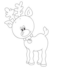 Black and White Cartoon Vector Illustration of Funny Deer Animal for Coloring Book