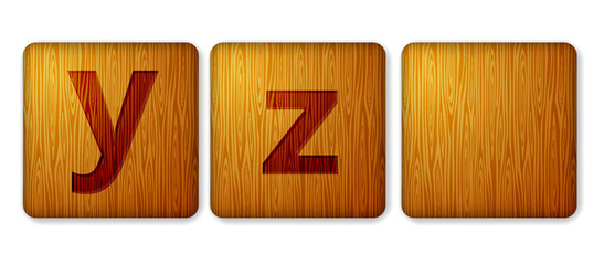 Y, Z blocks wooden icon. Alphabet cubes with letters
