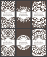 Set of cards and invitation with mandala. Decorative ornament for card design: wedding, birthday, party, greeting. Vintage mandala element. Hand drawn. Islam, Arabic, Indian, ottoman motifs.