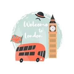 Foto op Canvas London background, design with red bus, Big Ben © danceyourlife