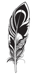 Ornamental feathers, swirly decorative element, vector illustration