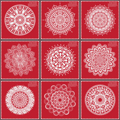 Set of cards and invitation with mandala. Decorative ornament for card design: wedding, birthday, party, greeting. Vintage mandala element. Hand drawn. Islam, Arabic, Indian, ottoman motifs.