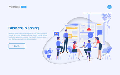 Business concept of web design for teamwork in collaborative planning data analysis and solutions include business services. Vector illustration.