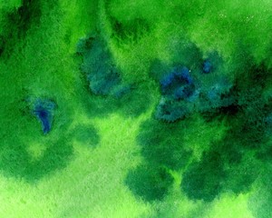 abstract green watercolor hand painted background stain with blue elements