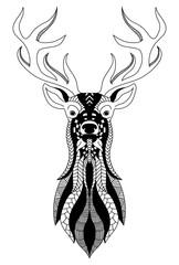 Graphic stylization deer head with ornament for your design. Isolated objects
