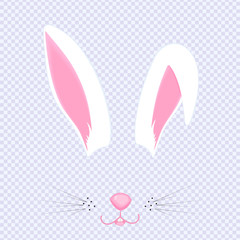 Easter Bunny ears and nose. Mask for carnival, selfie, photo, chat. The face of the animal. Rabbit filter. Vector