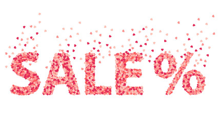 Vector paper pink and red hearts big SALE sign. Heart shape pink and red confetti vector frame isolated on white background.