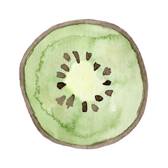 Watercolor kiwi fruit. Hand drawn summer illustration. Design for fabric, packaging, textile, cover, postcard, paper, stationery, scrapbooking, wrapping, clothes, stickers, cards, posters, logo